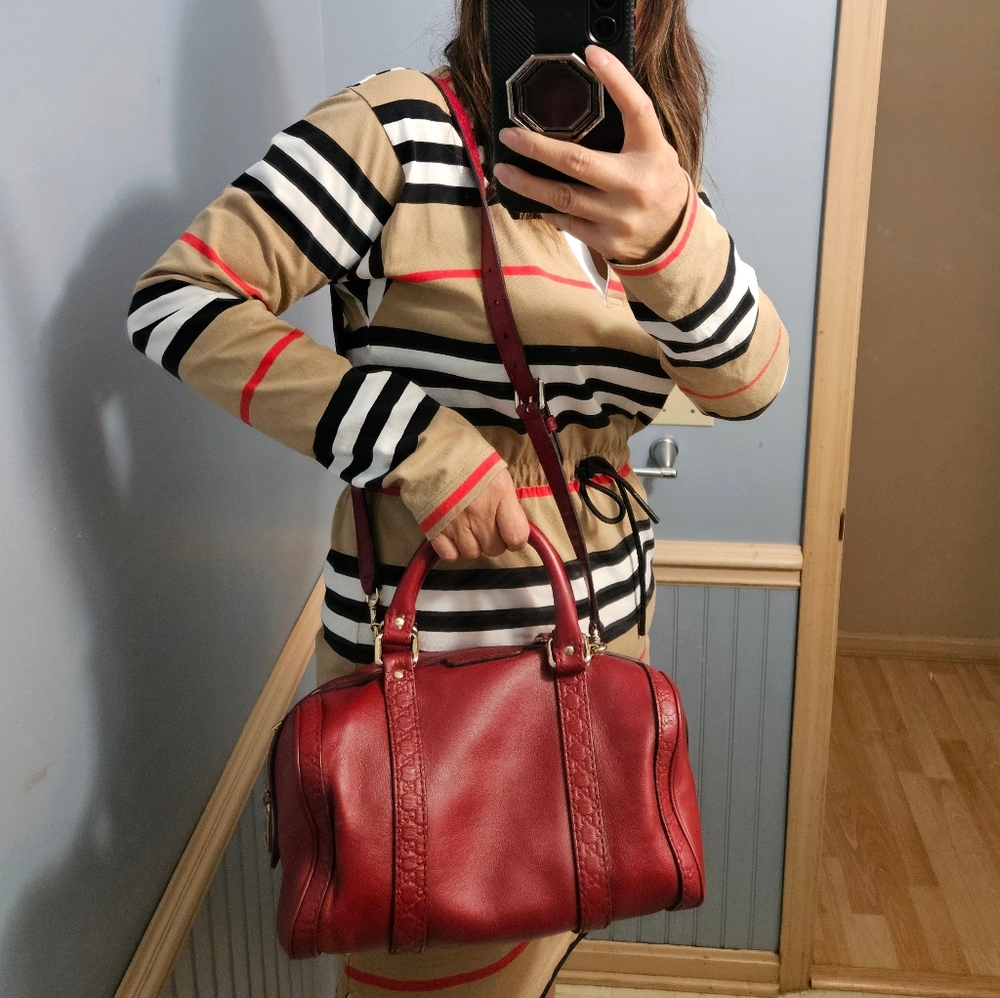 Auth Gucci Mini Boston Leather Shoulder Handbag